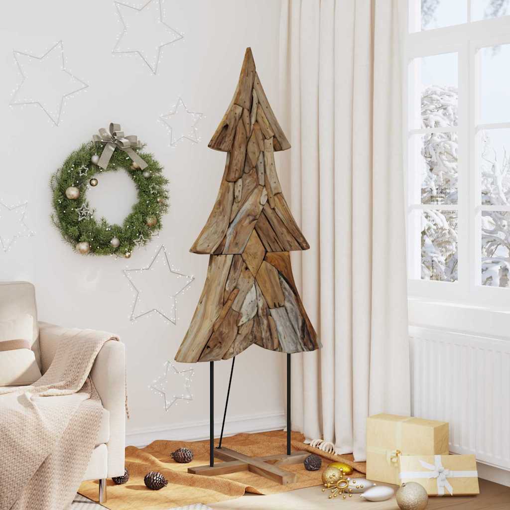 Sapin de Noël avec support Marron 180 cm Bois de teck solide