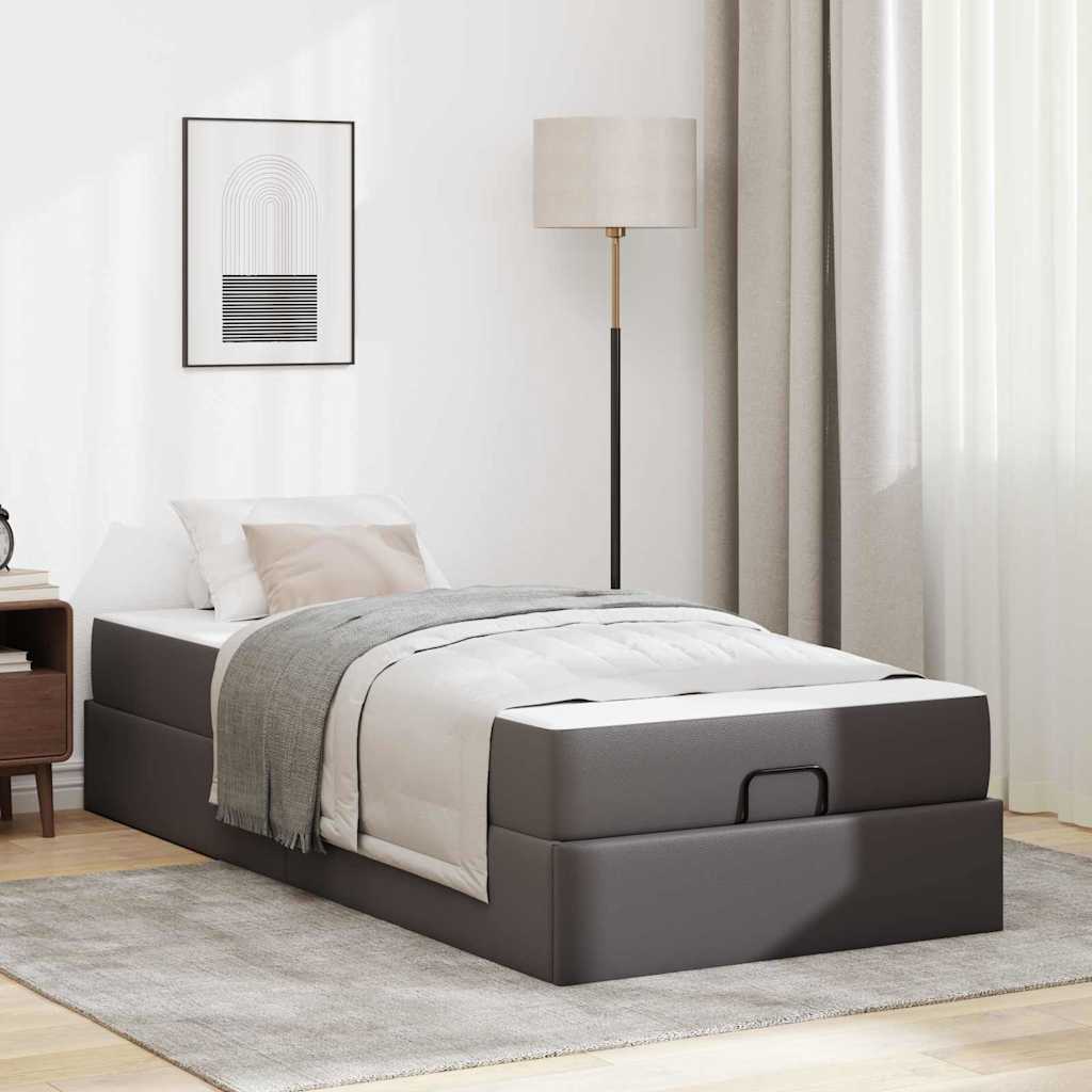 vidaXL Bettgestell mit Matratze Grau 90 x 190 cm Kunstleder