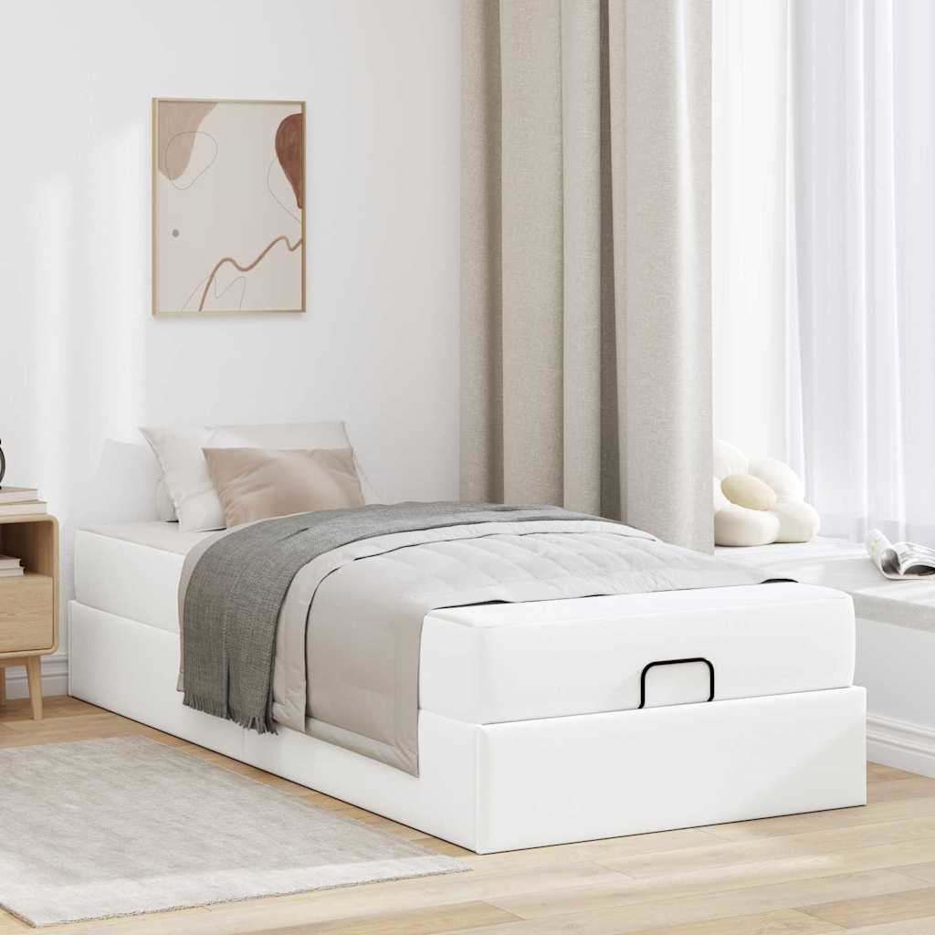 vidaXL Cadru de pat cu saltea Alb pur 90 x 200 cm Piele artificială