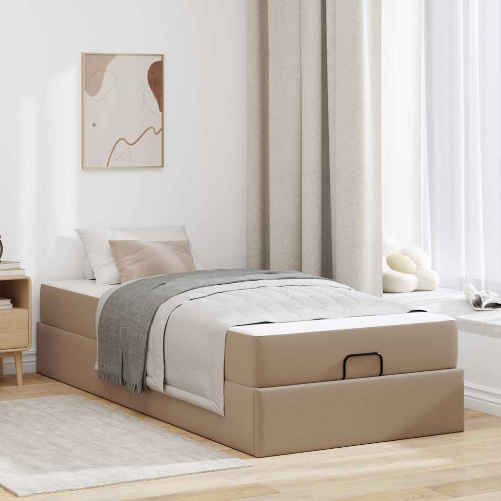 vidaXL Bettgestell mit Matratze Cappuccino 100 x 200 cm Kunstleder