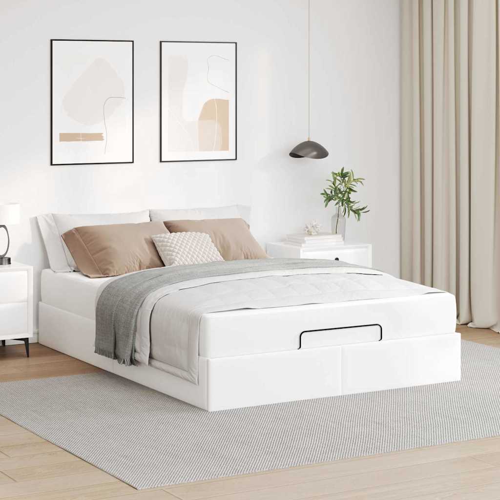 vidaXL Cadru de pat cu saltea Alb pur 140 x 190 cm Piele artificială