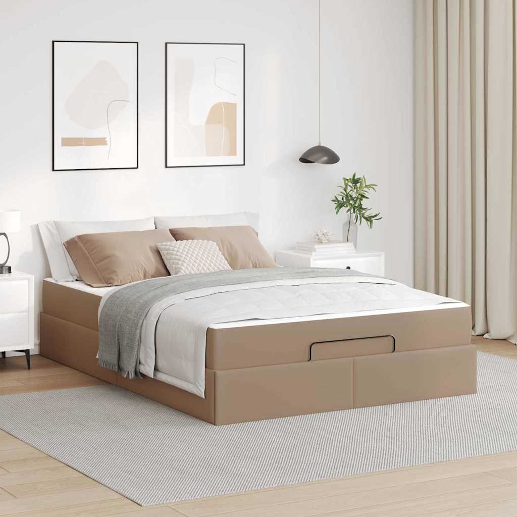 vidaXL Bettgestell mit Matratze Cappuccino 140 x 200 cm Kunstleder