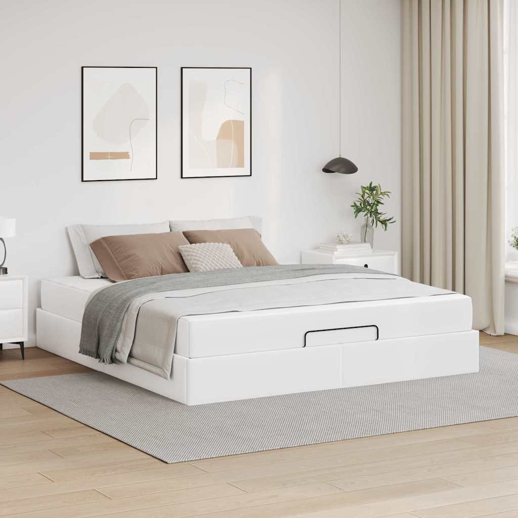 vidaXL Cadru de pat cu saltea Alb pur 180 x 200 cm Piele artificială