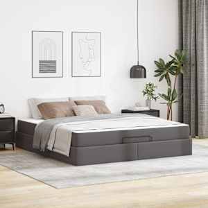 Posteljni okvir z vzmetnico z vzmetnico 2 pcs Siva PVC