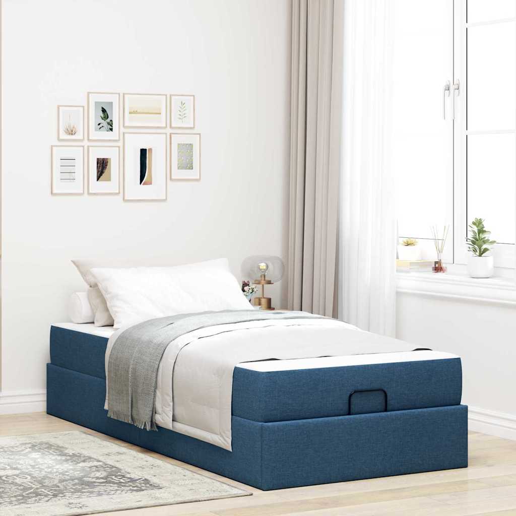 vidaXL Bettgestell mit Matratze Blau 80 x 200 cm Stoff