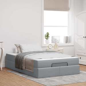 Posteljni okvir z vzmetnico z vzmetnico 2 pcs Svetlo siva blago