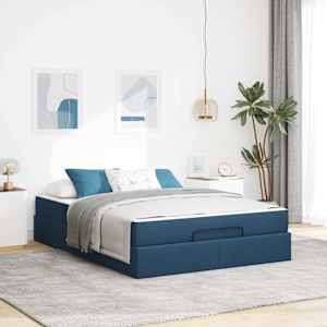 Rám postele s matrací 2 pcs Modrá textil - obrázek 1