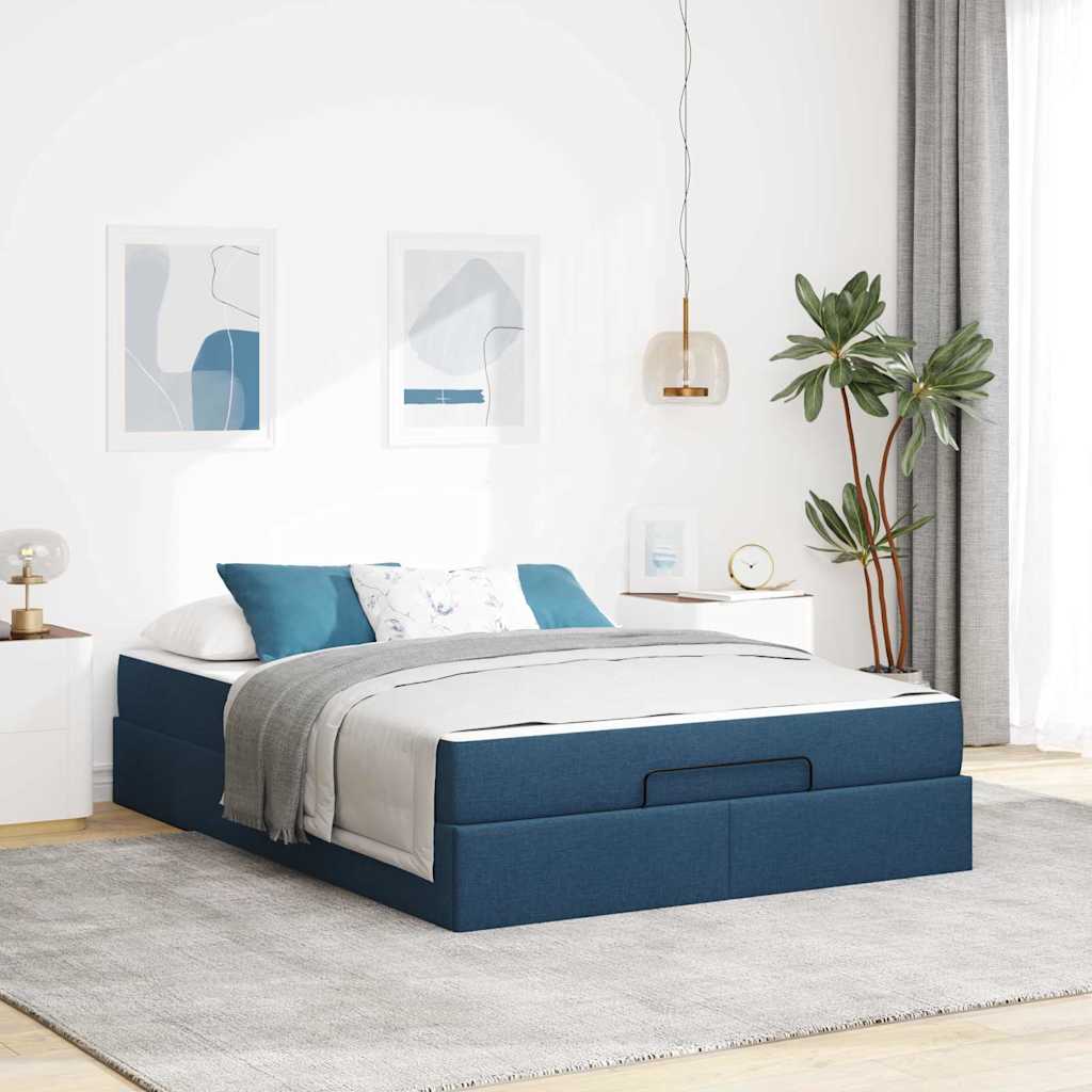 Voodi raam Muu ladustamisega Sinine 160 x 200 cm kangas