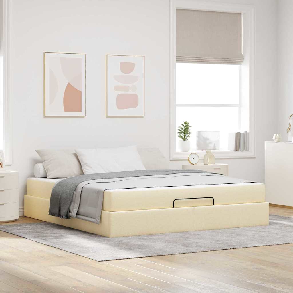 vidaXL Cadru de pat cu depozitare Crem 180 x 200 cm țesătură