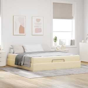 Posteljni okvir z vzmetnico 2 pcs krema blago