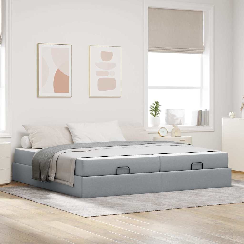 vidaXL Cadru de pat cu depozitare Gri deschis 200 x 200 cm țesătură