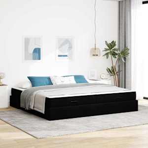 Rám postele s matrací s matrací 2 pcs Černá textil - obrázek 1