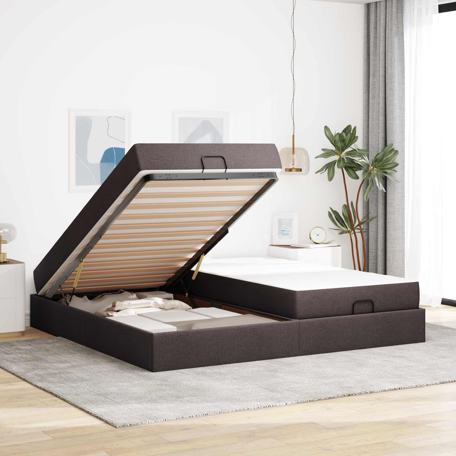 vidaXL Bedframe met matras 2 st Tan Stof, foto 4