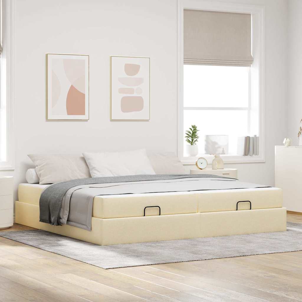 vidaXL Cadru de pat cu depozitare Crem 200 x 200 cm țesătură