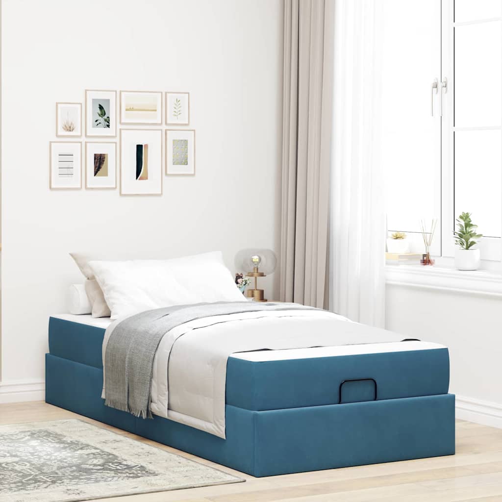 Voodi raam ladustamisega Sinine 90 x 200 cm Samet