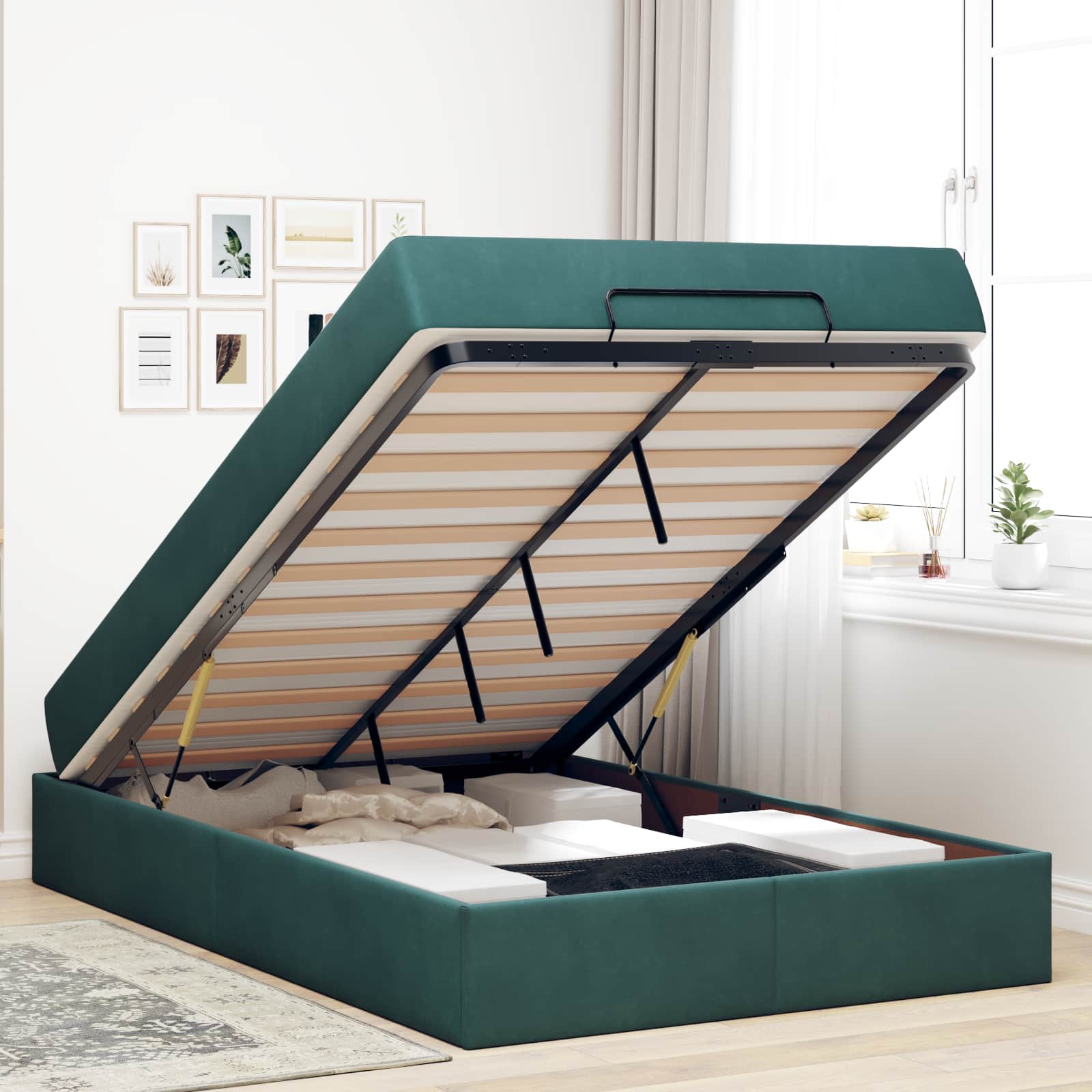 Voodiraam madratsiga madratsiga 2 pcs Roheline Samet 88 Kõik vajalik sinu aeda ja koju! Voodiraam madratsiga madratsiga 2 pcs Roheline Samet - Image 4