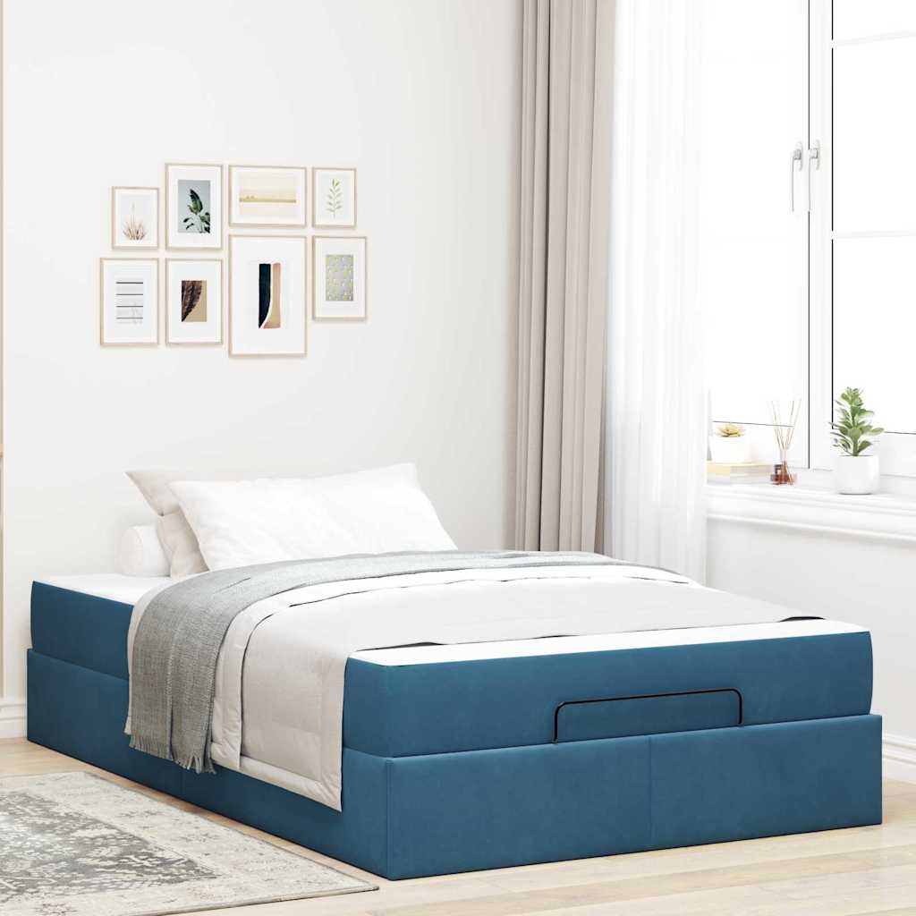 Voodi raam ladustamisega Sinine 120 x 200 cm Samet