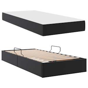 Postel s úložným prostorem a matrací s matrací 2 pcs Černá Kůže - obrázek 8