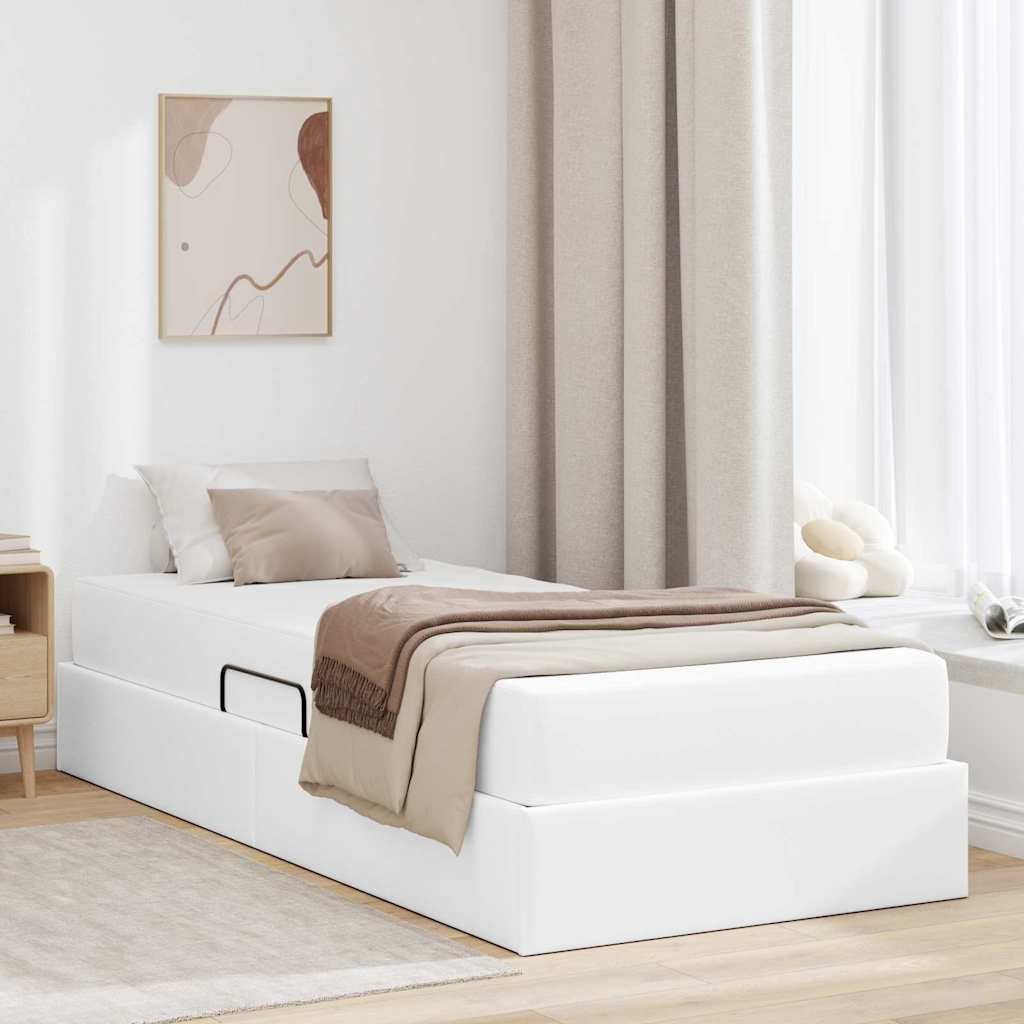 vidaXL Pat cu saltea și spațiu de depozitare cu saltea 2 pcs Alb Piele