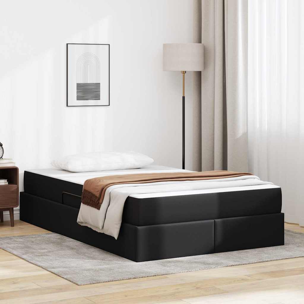 vidaXL Pat cu saltea și spațiu de depozitare 2 pcs Negru Piele