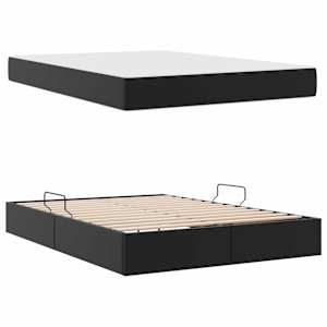 Postel s úložným prostorem a matrací s matrací 2 pcs Černá Kůže - obrázek 8