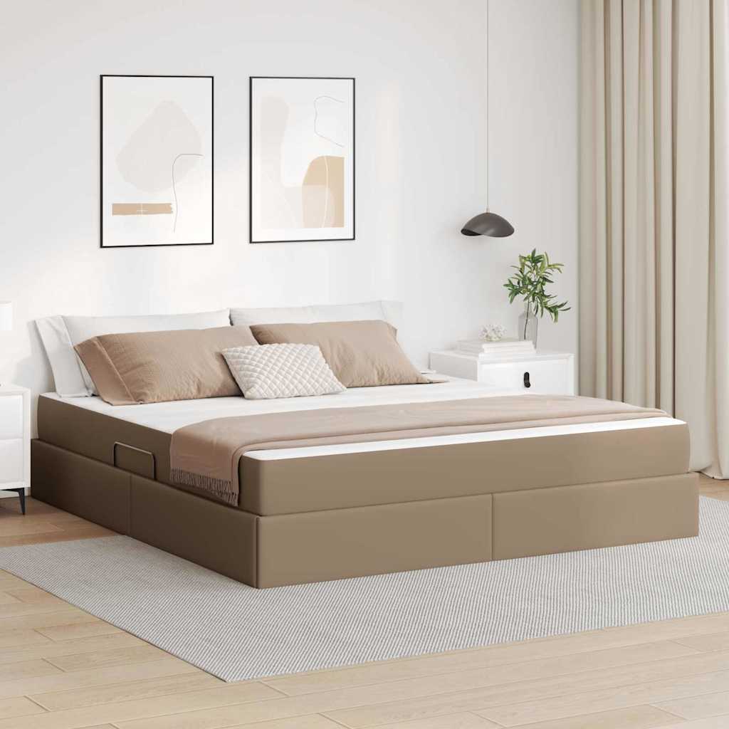 Postel s úložným prostorem a matrací 2 pcs Cappuccino Kůže