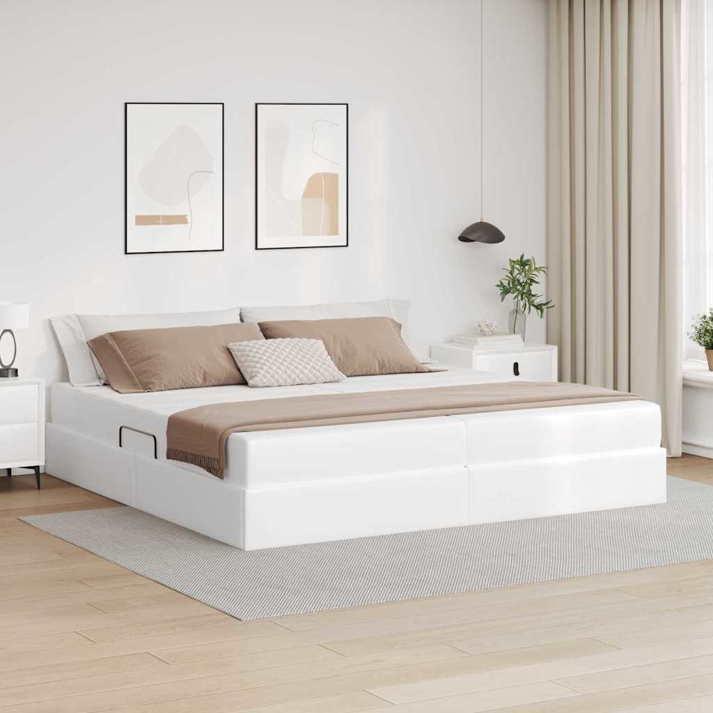 vidaXL Pat cu saltea și spațiu de depozitare cu saltea 2 pcs Alb Piele