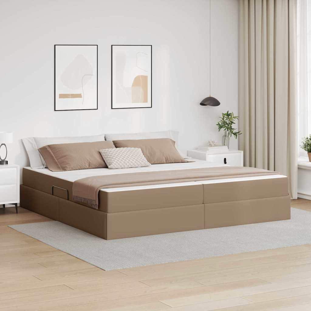 vidaXL Pat cu saltea și spațiu de depozitare 2 pcs Cappuccino Piele