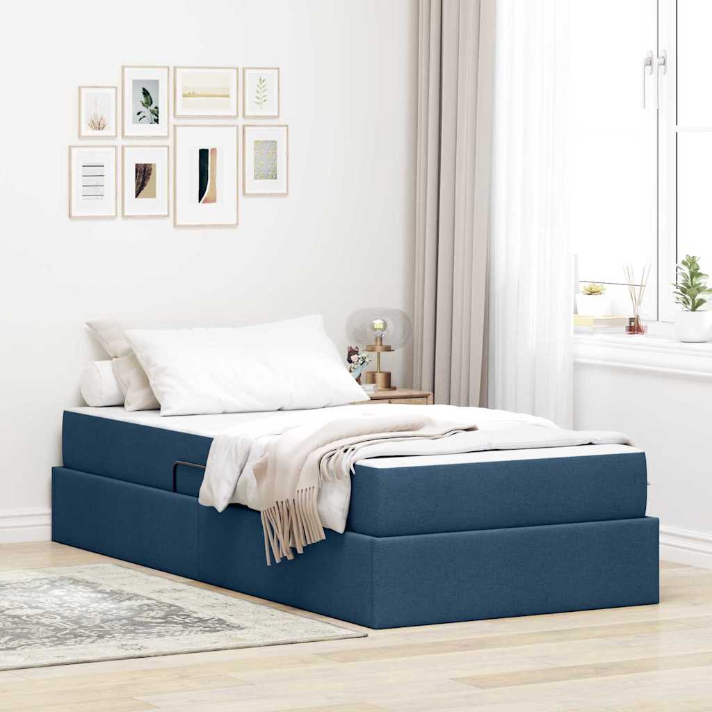 vidaXL Pat cu saltea și spațiu de depozitare albastru 90 x 190 cm