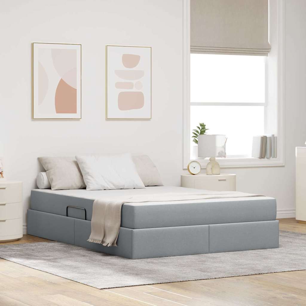 vidaXL Pat cu saltea și spațiu de depozitare Gri deschis 140 x 200 cm