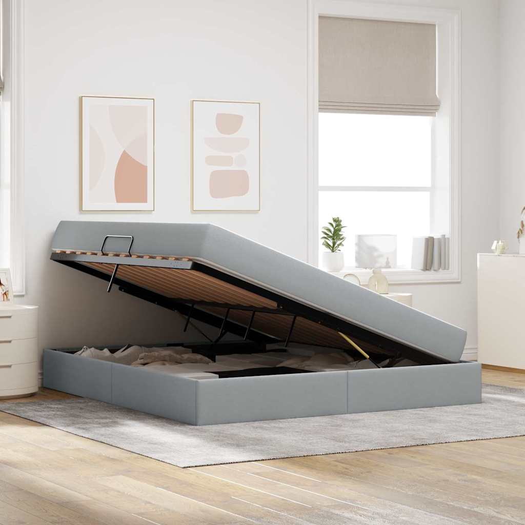 Paturi si accesorii - Pat cu saltea și spațiu de depozitare Gri deschis 160 x 200 cm