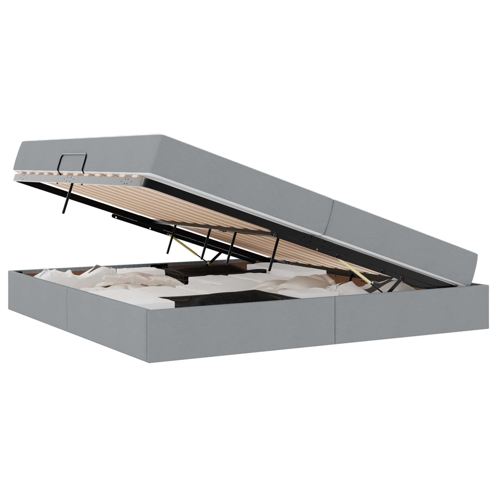 Thumbnail - vidaXL Aufbewahrungsbett mit Matratze Hellgrau 200 x 200 cm Polyester