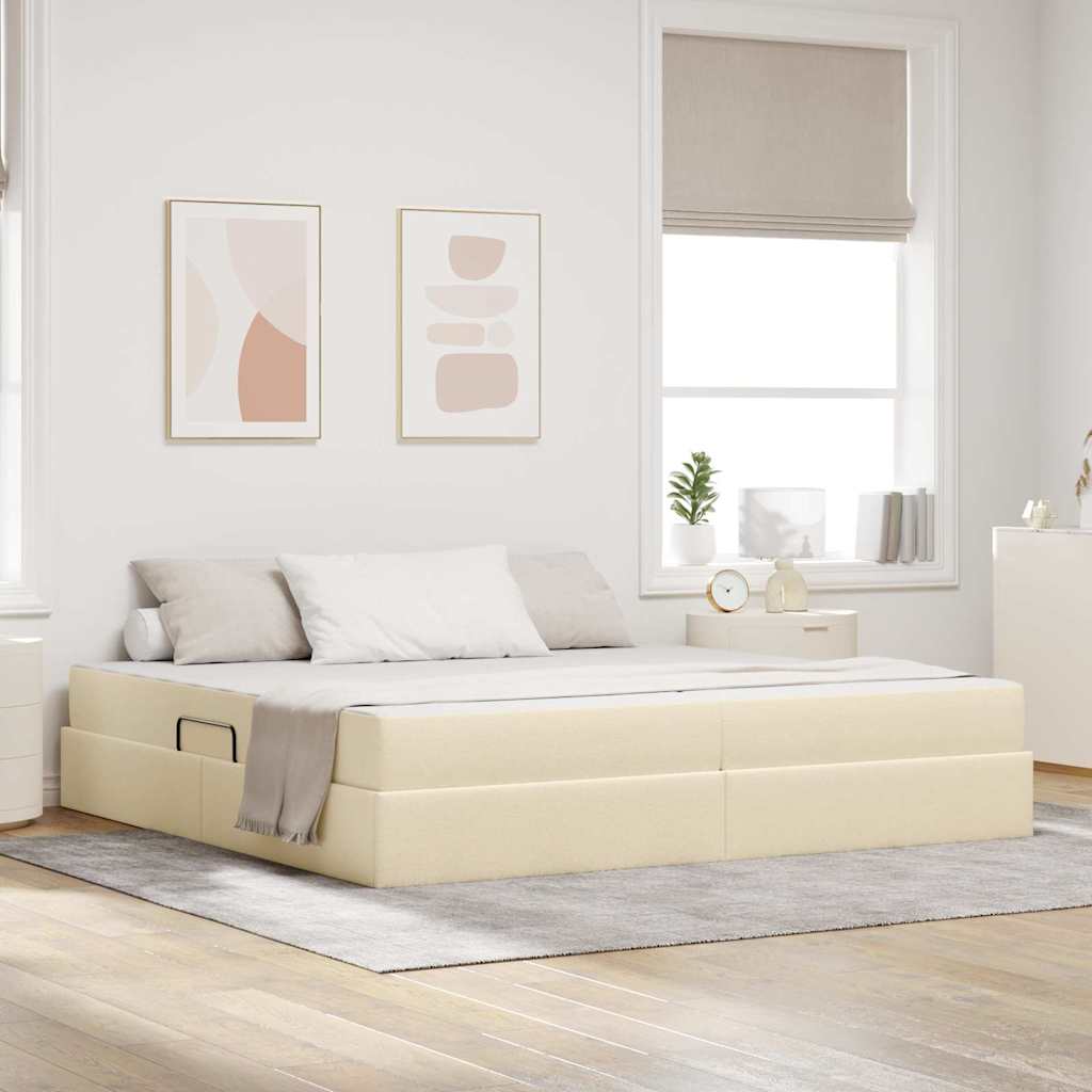 Postel s úložným prostorem a matrací Krémová 200 x 200 cm