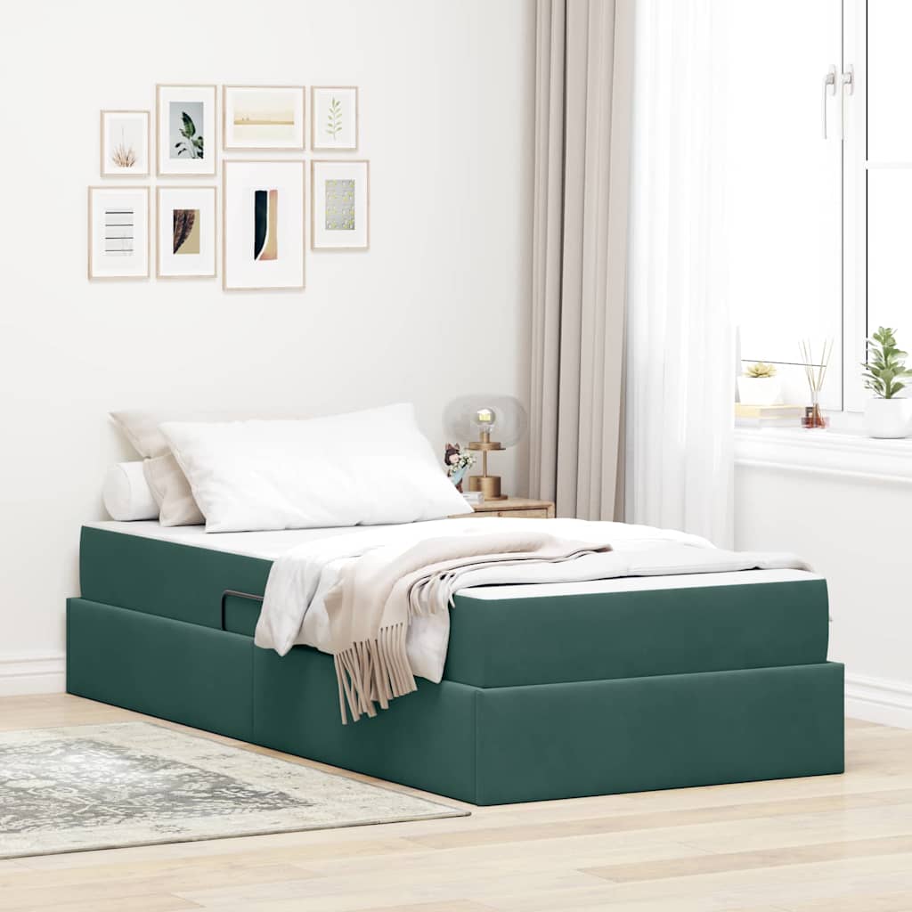 vidaXL Pat cu saltea și spațiu de depozitare Verde închis 100 x 200 cm