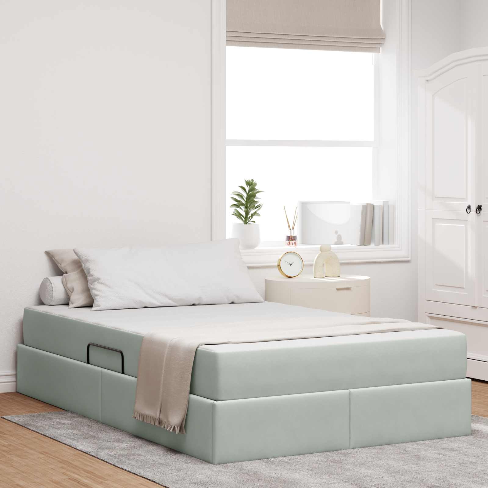 vidaXL Pat cu saltea și spațiu de depozitare Gri deschis 120 x 190 cm