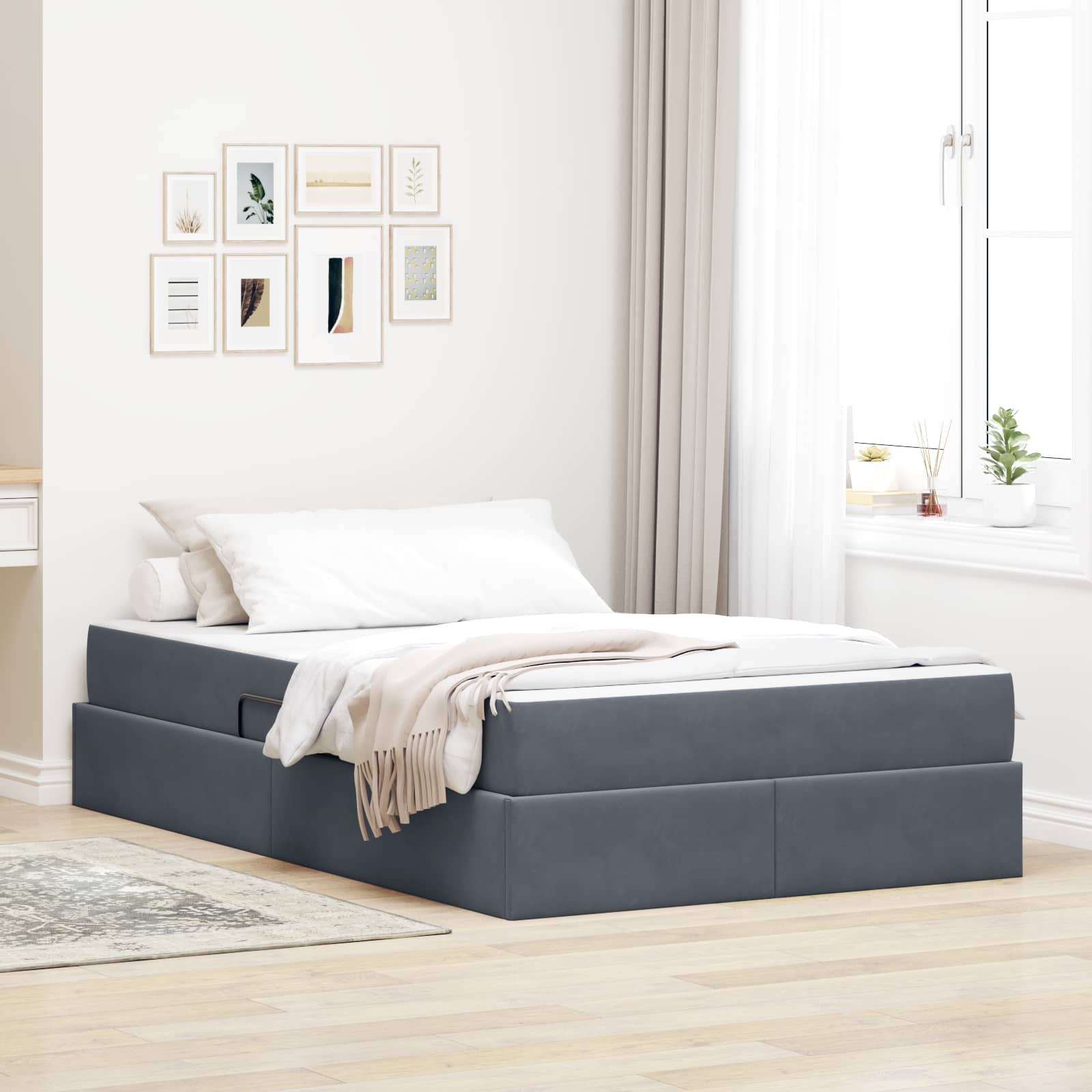 vidaXL Pat cu saltea și spațiu de depozitare Gri închis 120 x 190 cm