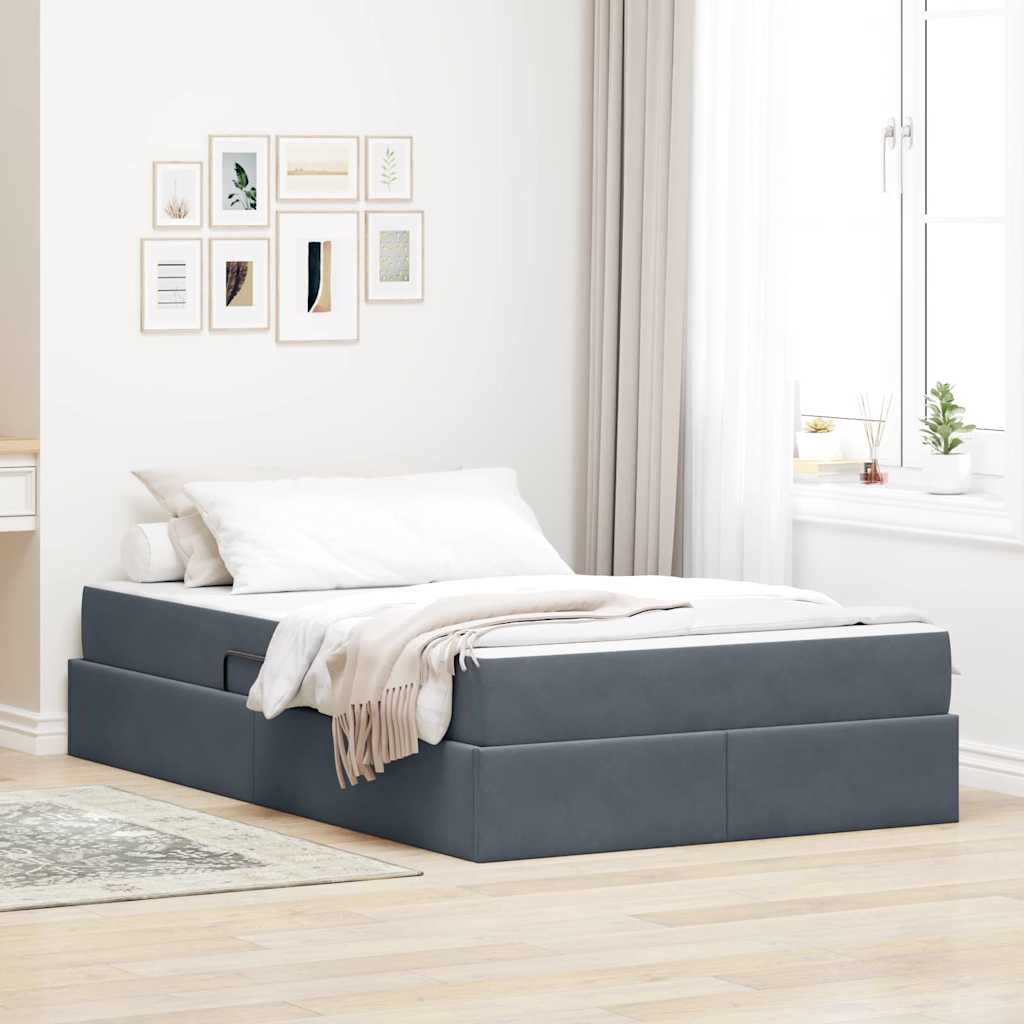 vidaXL Pat cu saltea și spațiu de depozitare Gri închis 120 x 200 cm