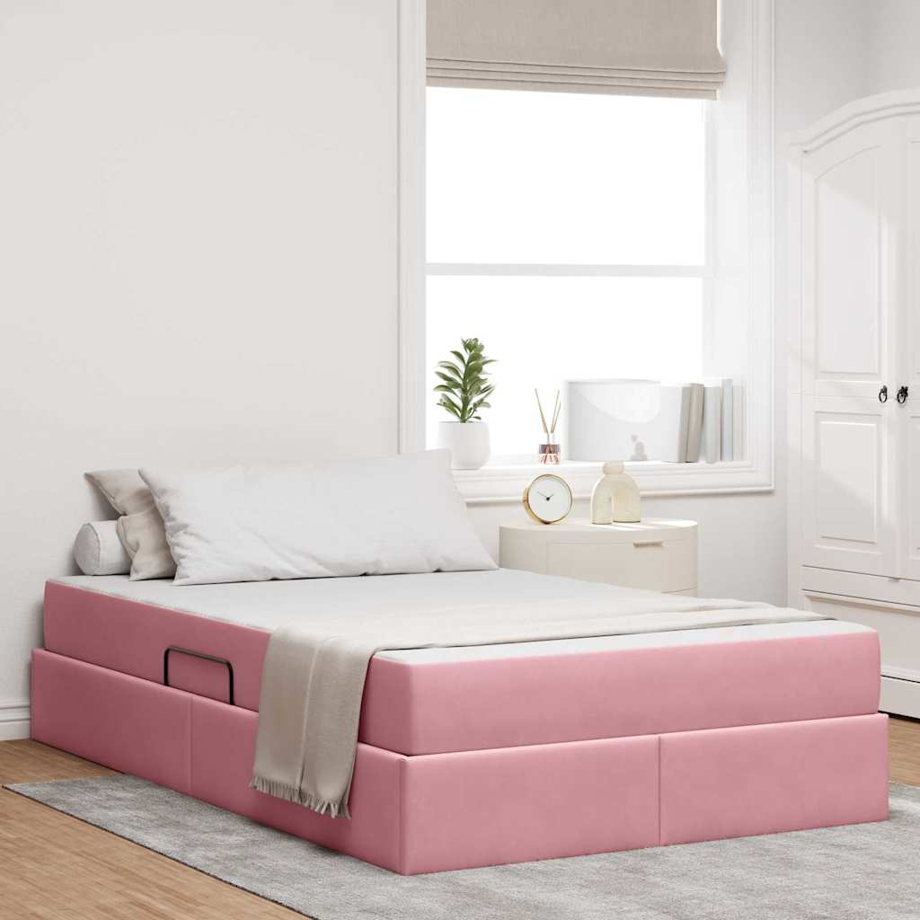 vidaXL Pat cu saltea și spațiu de depozitare Roz 120 x 200 cm Catifea