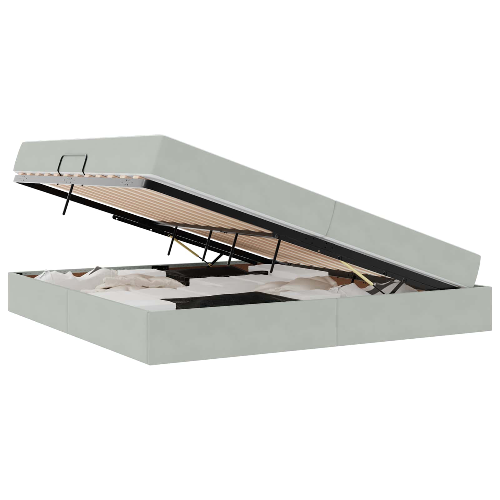 Thumbnail - vidaXL Aufbewahrungsbett mit Matratze Hellgrau 200 x 200 cm Samt