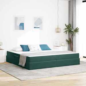 Postel s úložným prostorem a matrací Tmavě zelená 200 x 200 cm - obrázek 1
