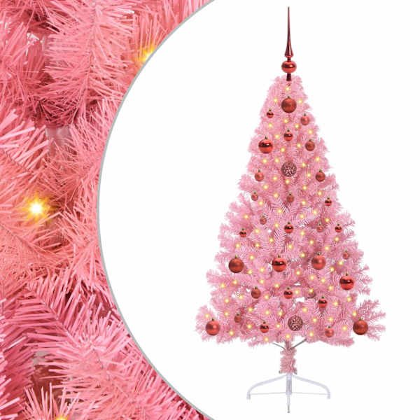 vidaXL Tehis pre-lit j&otilde;ulupuu koos 150 LED-iga Roosa 120 cm PVC