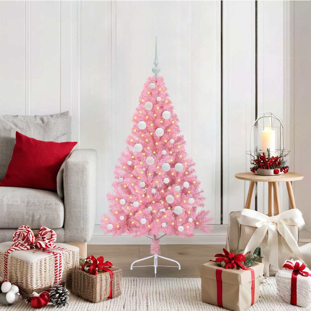 Sapin de Noël artificiel pré-éclairé Rose 120 cm PVC