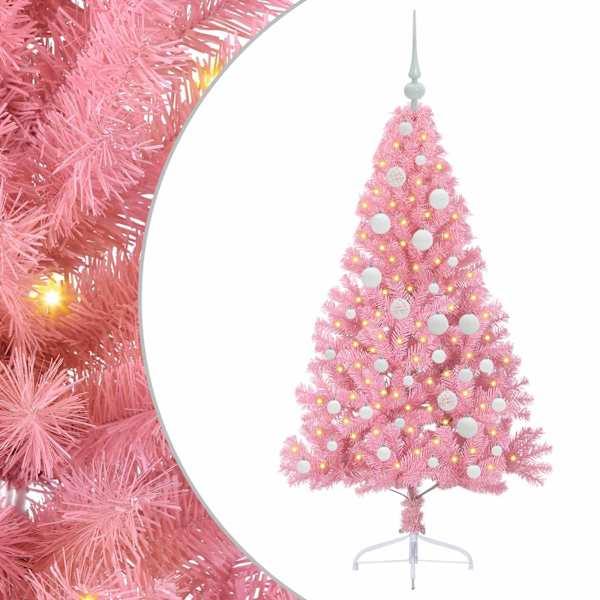 vidaXL Tehis pre-lit j&otilde;ulupuu koos 150 LED-iga Roosa 120 cm PVC