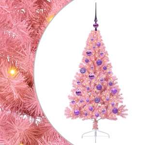 vidaXL Tehis pre-lit j&otilde;ulupuu koos 150 LED-iga Roosa 120 cm PVC