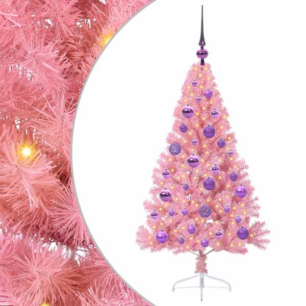 vidaXL Tehis pre-lit j&otilde;ulupuu koos 150 LED-iga Roosa 120 cm PVC