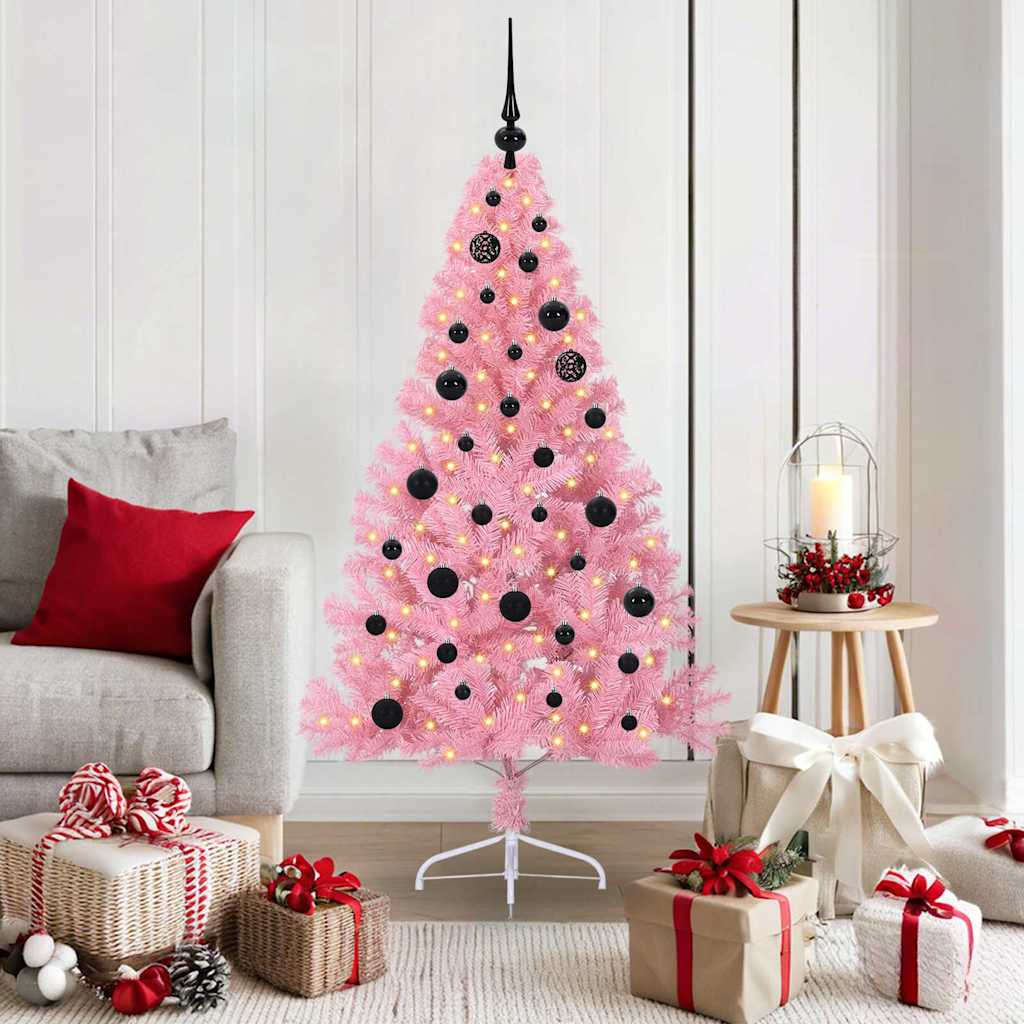 Sapin de Noël artificiel pré-éclairé Rose 150 cm PVC