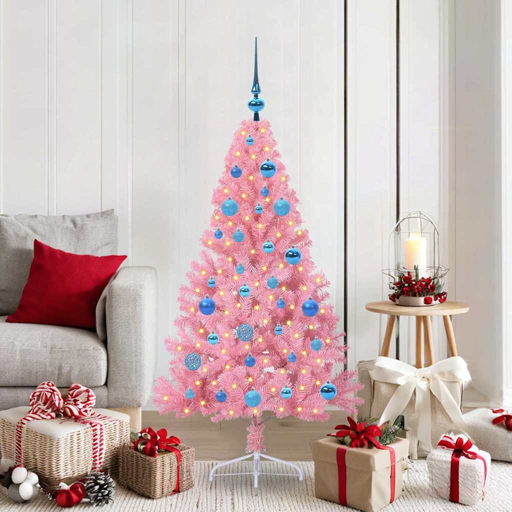Sapin de Noël artificiel pré-éclairé Rose 150 cm PVC