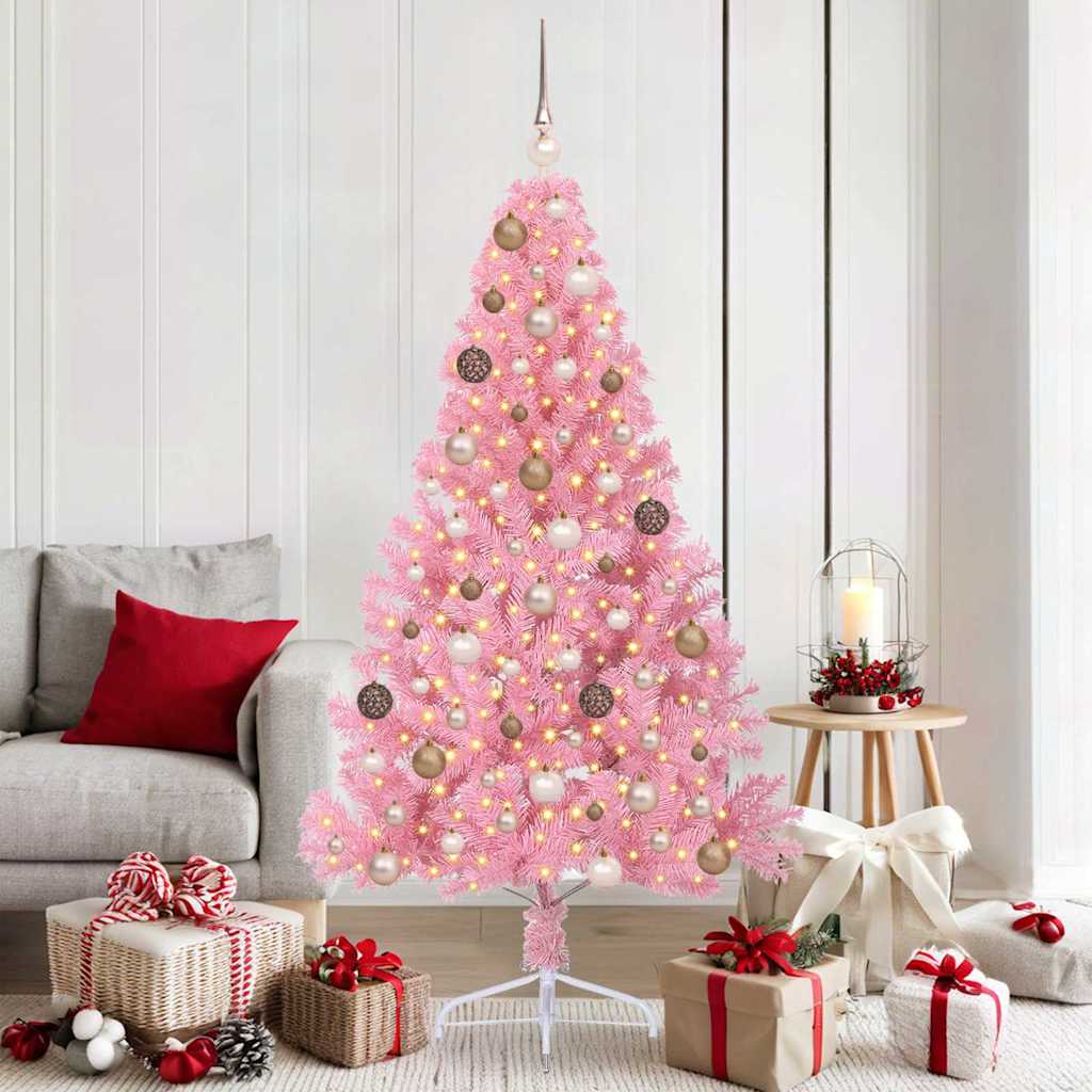 Sapin de Noël artificiel pré-éclairé Rose 180 cm PVC
