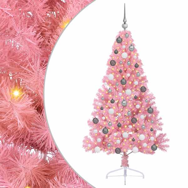 vidaXL Tehis pre-lit j&otilde;ulupuu koos 300 LED-iga Roosa 180 cm PVC