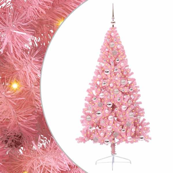 vidaXL Tehis pre-lit j&otilde;ulupuu koos 300 LED-iga Roosa 180 cm PVC